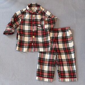 Unbranded Kids Red and Cream Plaid Pajama Set